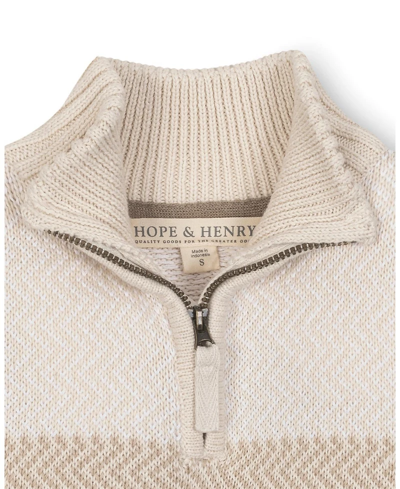 Hope & Henry Little and Big Boys' Organic Long Sleeve Half Zip Sweater with Engineered Stripe
