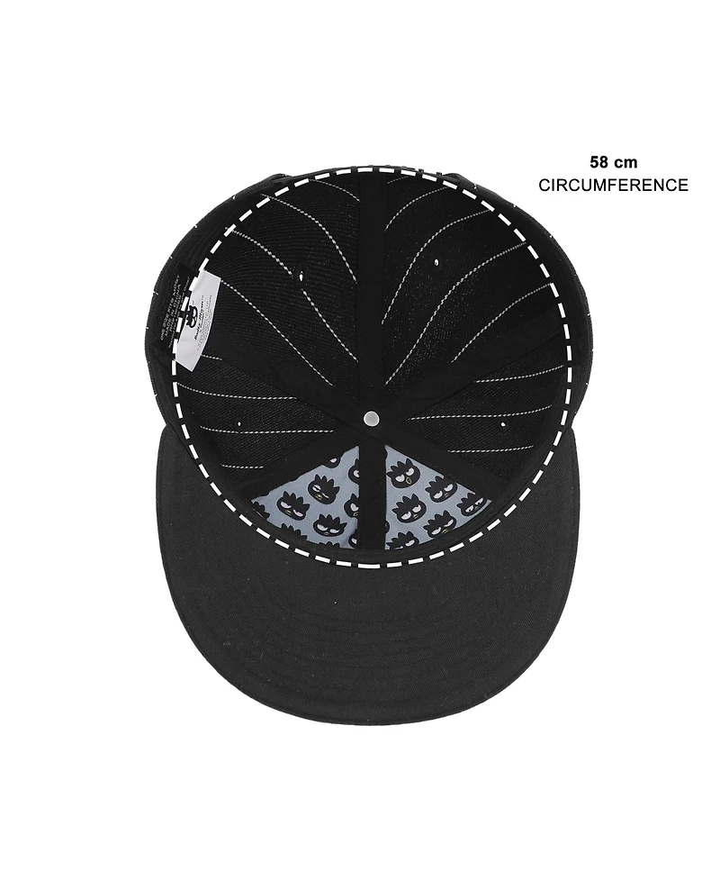 Hello Kitty Men's Badtz-Maru Embroidered Character Face Black Striped Poly Wool Baseball Hat