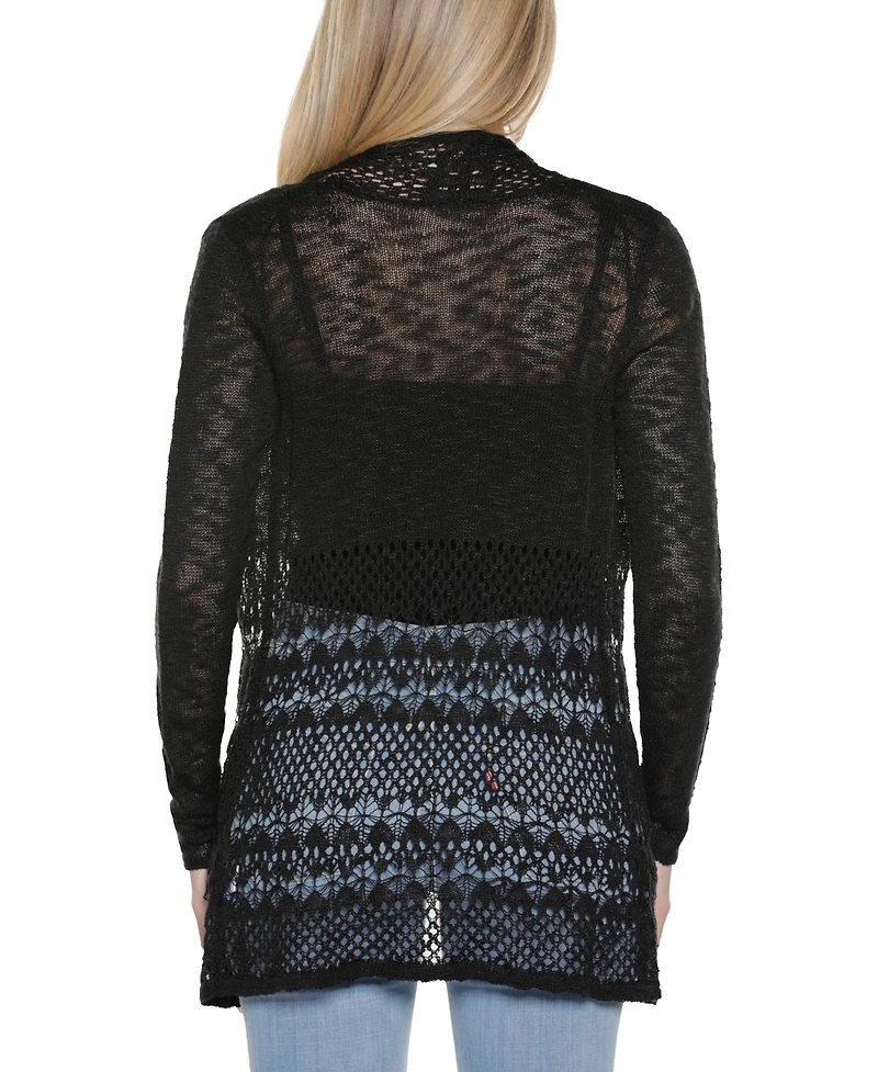 Belldini Women's Open-Front Pointelle-Trim Cardigan Sweater