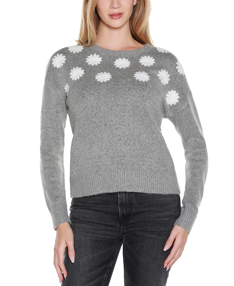Belldini Women's Embroidered Flowers Sweater