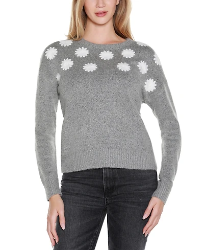 Belldini Women's Embroidered Flowers Sweater