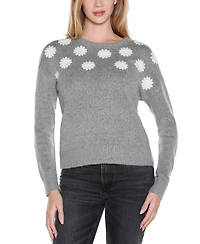 Belldini Women's Embroidered Flowers Sweater