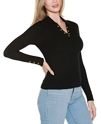 Belldini Women's Long Sleeve Johnny Collar Sweater