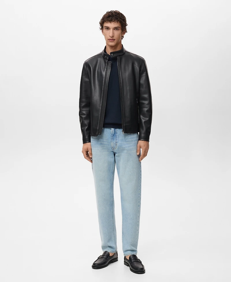 Mango Men's Zip-Up Leather-Effect Jacket