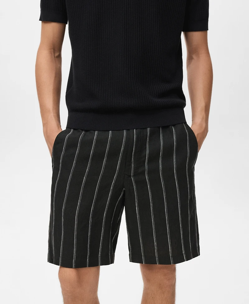 Mango Men's Striped Linen-Blend 8.5" Bermuda Shorts