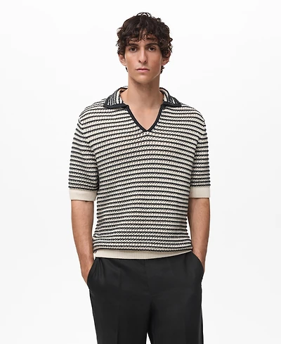 Mango Men's Striped Structure Cotton Polo Shirt
