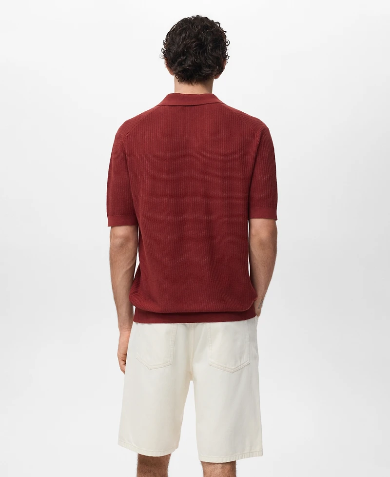 Mango Men's Ribbed Cotton Knitted Polo Shirt