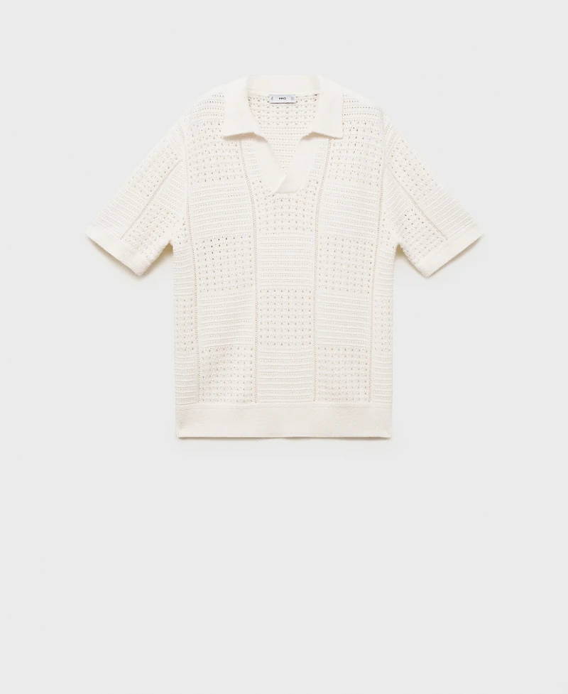 Mango Men's Openwork Knitted Cotton Polo Shirt