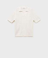 Mango Men's Openwork Knitted Cotton Polo Shirt