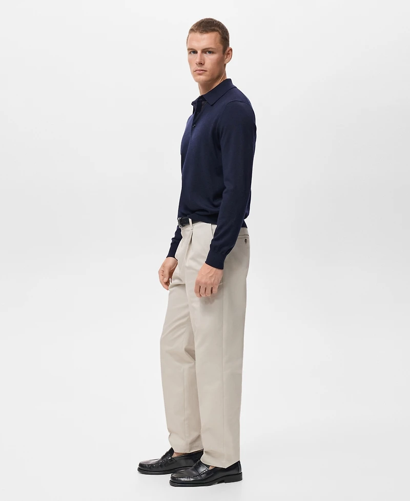 Mango Men's Wool Knitted Polo Sweater