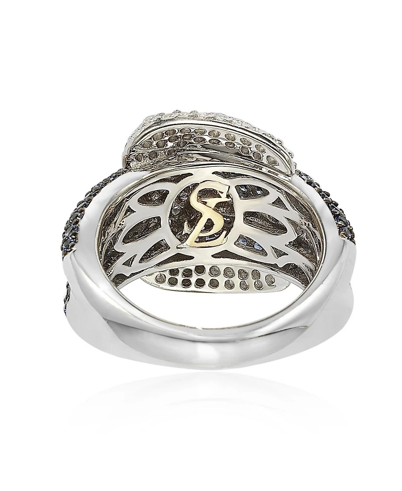 Suzy Levian Sterling Silver Sapphire & Created White Sapphire Buckle Ring