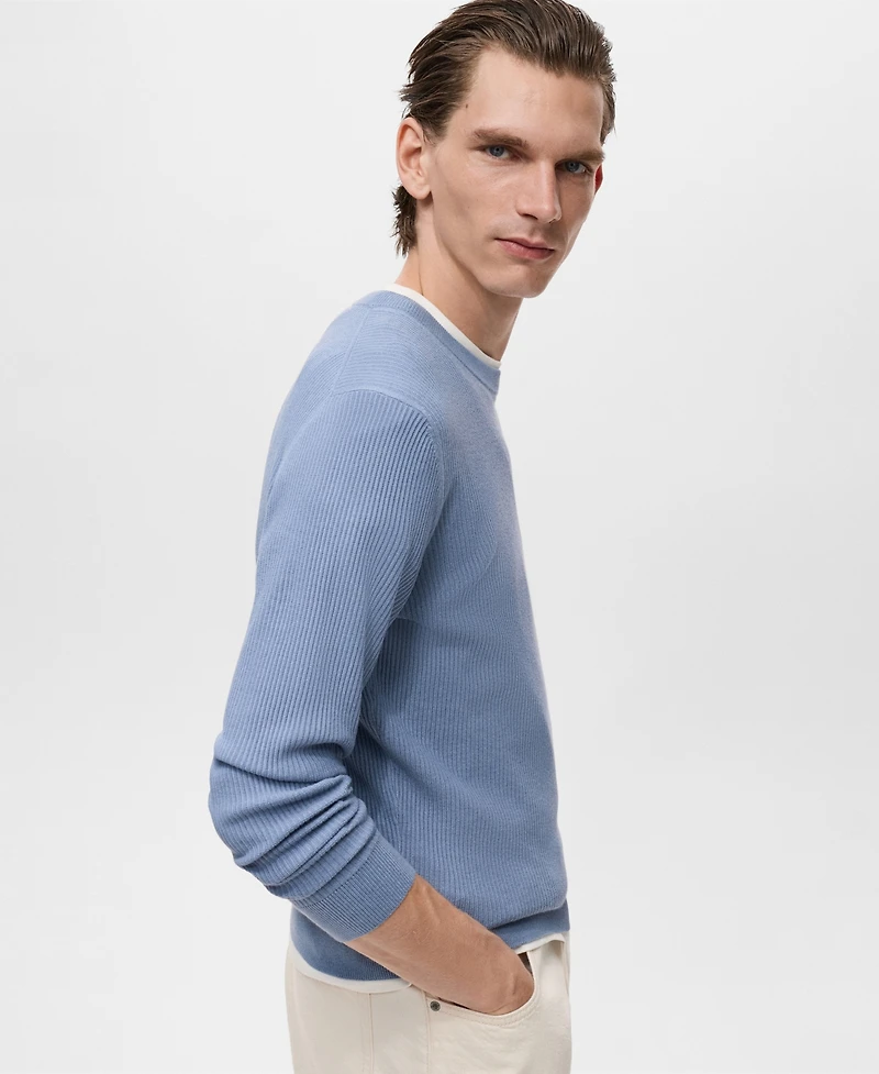 Mango Men's Fine Rib-Knit Cotton Sweater