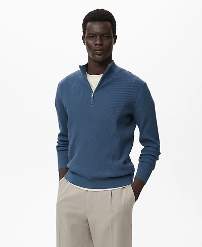 Mango Men's Zip Neck Ribbed Sweater