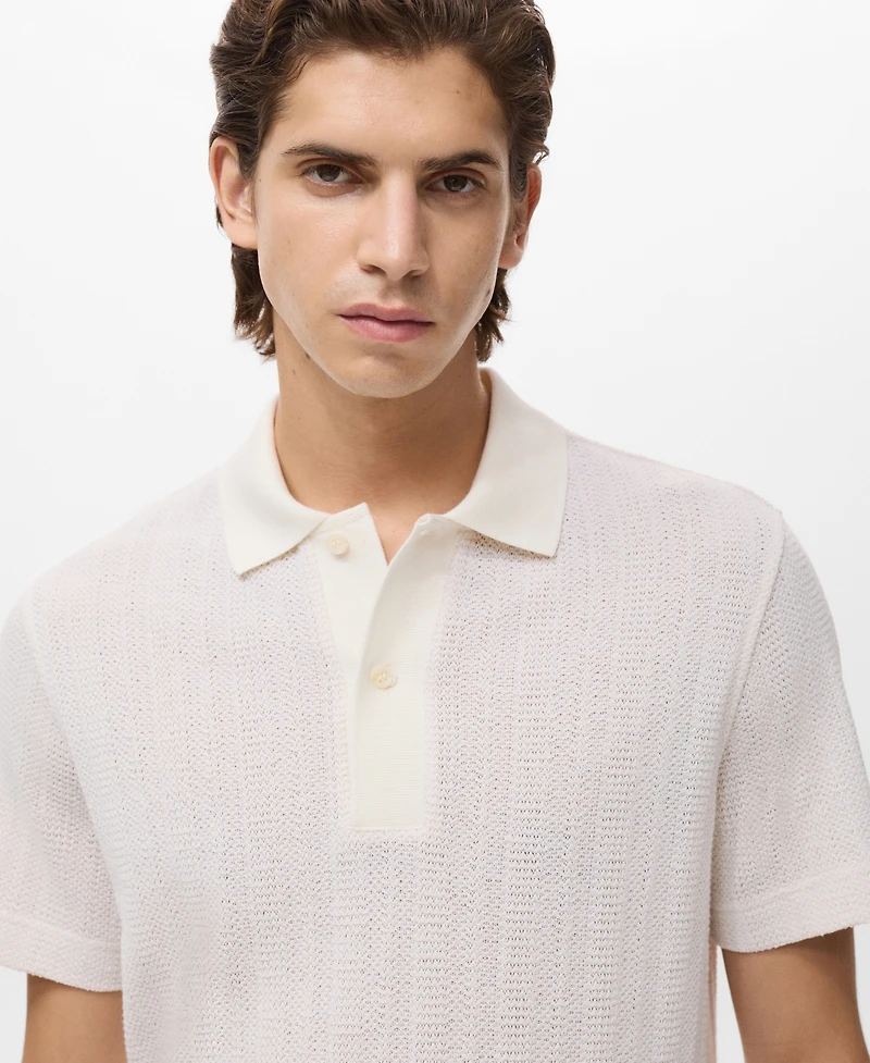 Mango Men's Openwork Knitted Cotton Polo Shirt