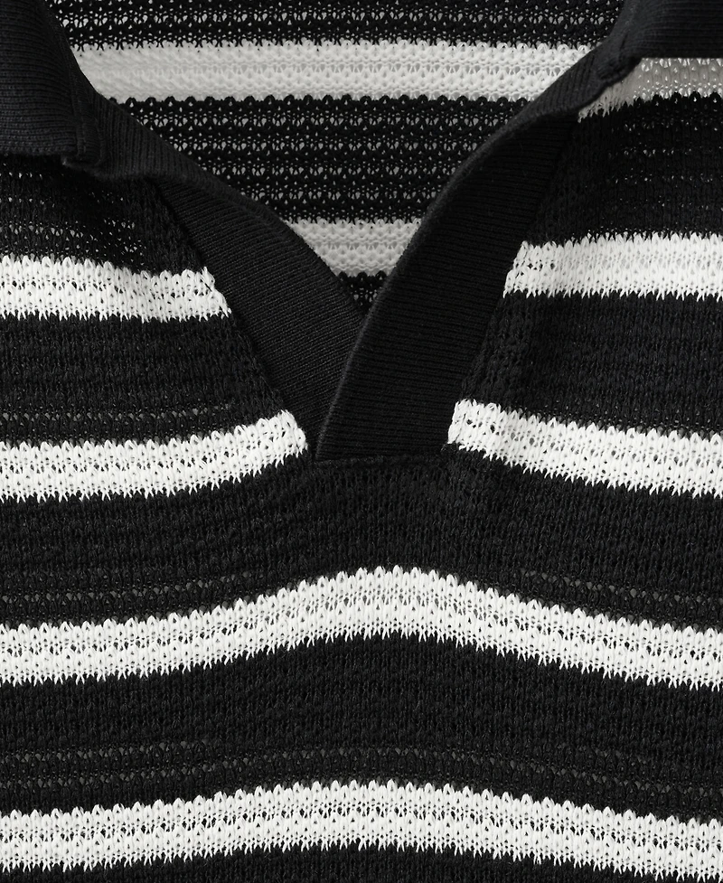 Mango Men's Striped Braided-Knit Polo Shirt