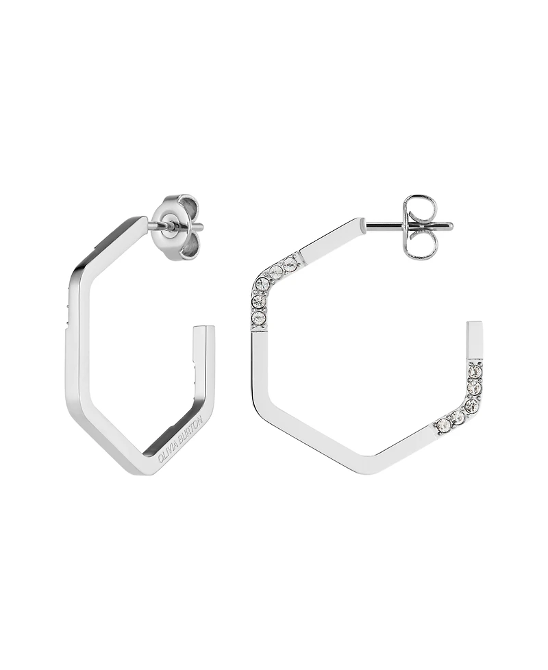 Olivia Burton Crystal Honeycomb Silver Tone Stainless Steel Earrings