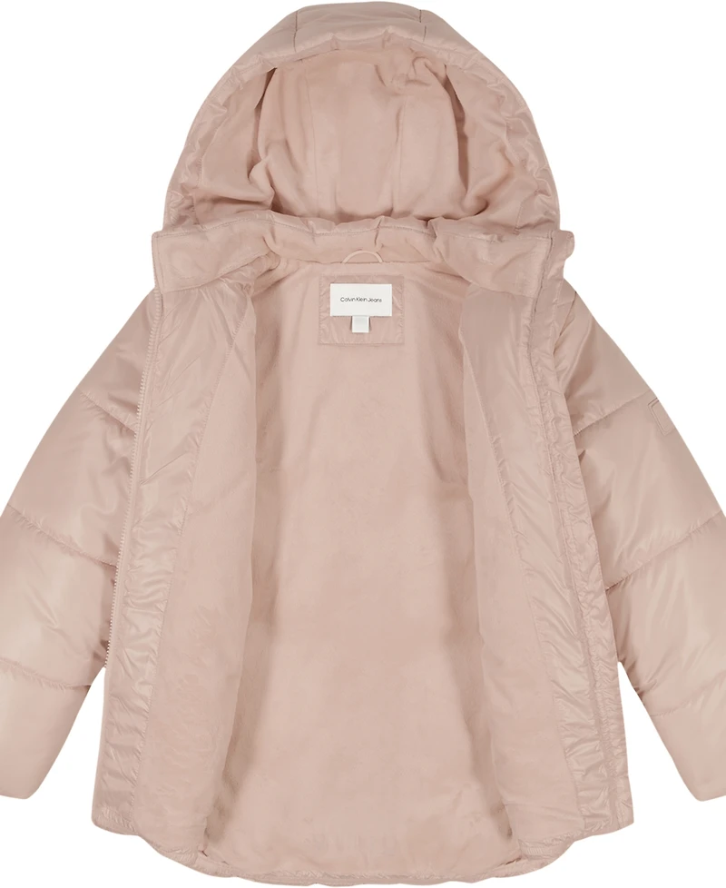 Calvin Klein Big Girls Curved Quilt Puffer with Hood Jacket
