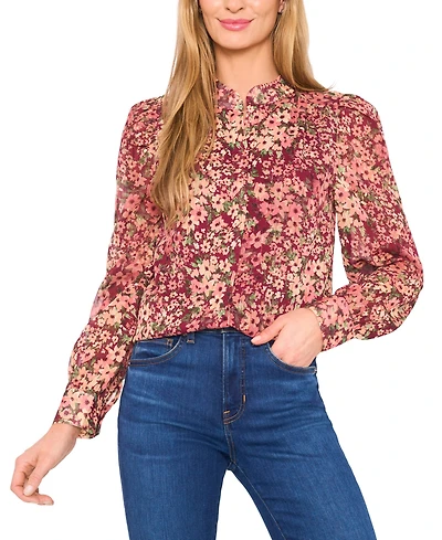 CeCe Women's Long Sleeve Open Collar Blouse