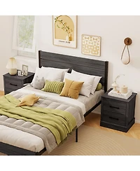 Gymax Set of 2 Drawer Nightstand Bedside Table Compact Sofa End Table Oak Dark Grey