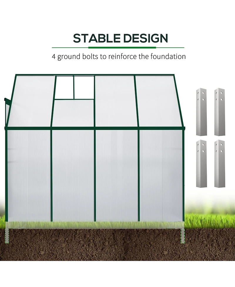 Outsunny 8' x 4' Walk-In Garden house Aluminum Polycarbonate, Vent,