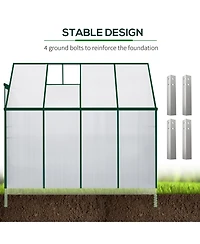 Outsunny 8' x 4' Walk-In Garden house Aluminum Polycarbonate, Vent,