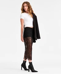 Bar Iii Women's Sheer Lace Midi Skirt, Macy's Exclusive