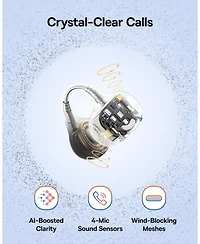 Baseus Bass BC1 Open Ear Earbuds Clip-On Headphones, Open-Ring Comfort with Tri-Curve Snug Clip,4-Mic Clear Calls, IP55 Waterproof, 38H Playtime