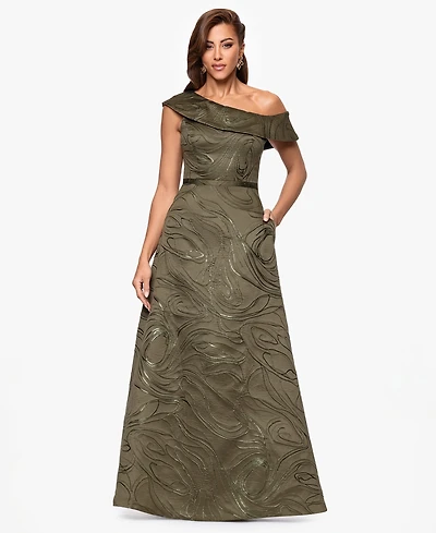 Xscape Women's Jacquard One-Shoulder Long Dress