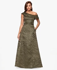 Xscape Women's Jacquard One-Shoulder Long Dress