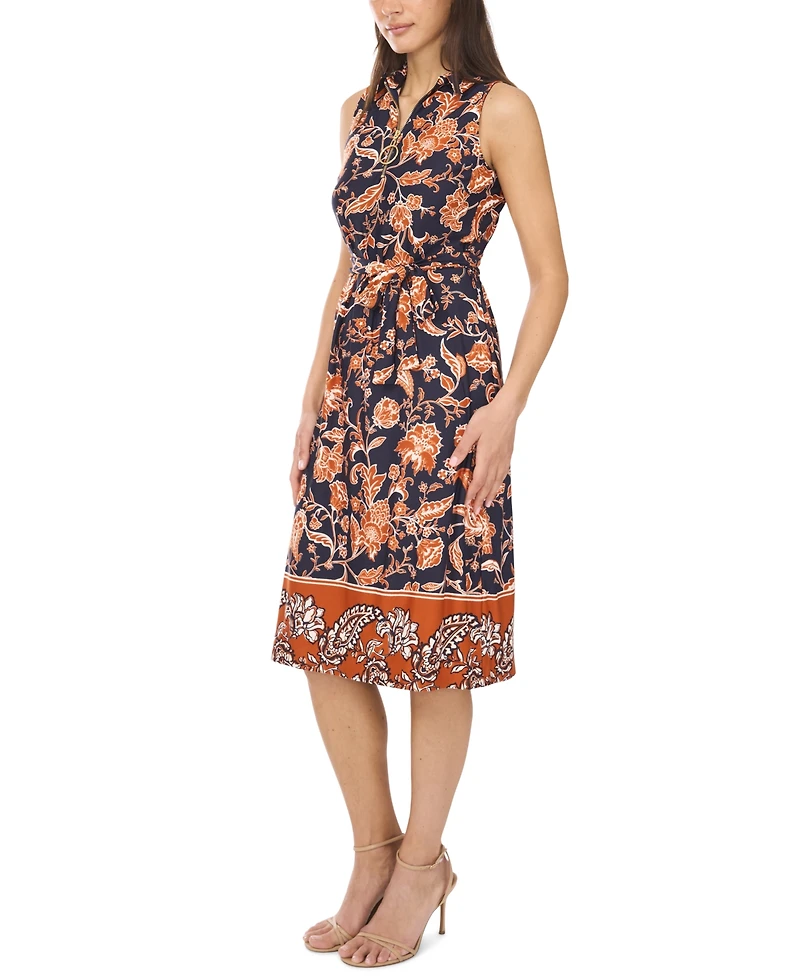 Msk Petite Zip-Neck Sleeveless Midi Dress