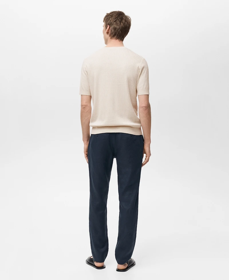 Mango Men's Textured Striped T-Shirt