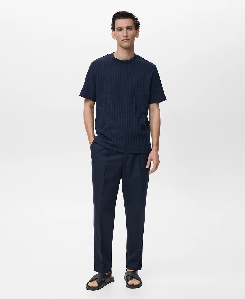 Mango Men's Ribbed Knit T-Shirt