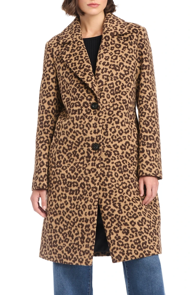 Vince Camuto Women's Single-Breasted Wool-Blend Boyfriend Leopard Coat