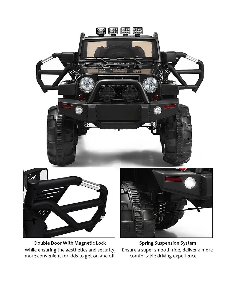 Akiudex 12V Kids Remote Control Riding Truck Car with Led Lights - Black
