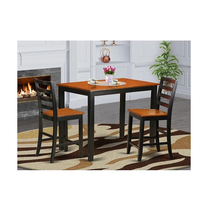 East West Furniture 3 Pc counter height pub set-pub Table and 2 Kitchen Dining Chairs