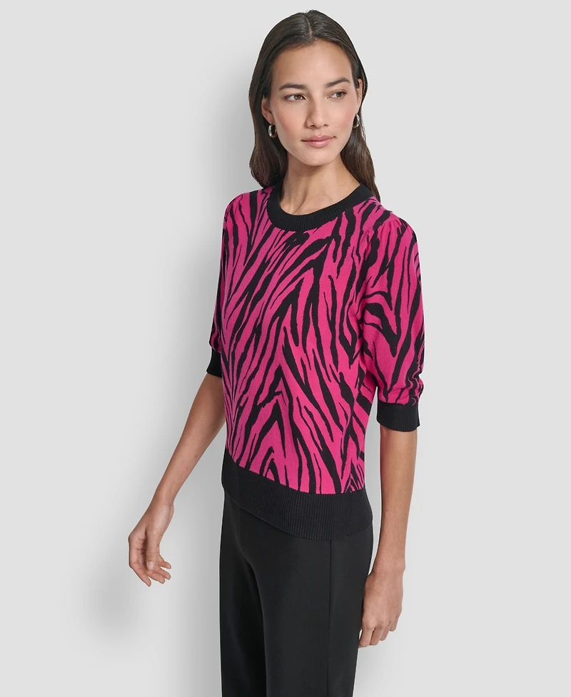 Dkny Women's Zebra Print Crew Neck Sweater