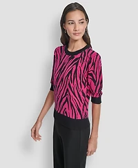 Dkny Women's Zebra Print Crew Neck Sweater