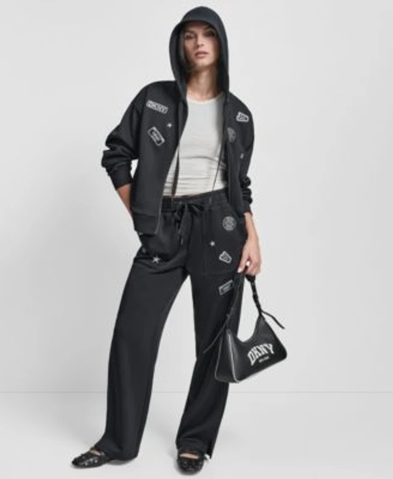 Dkny Womens Pins Patches Scuba Pants Long Sleeve Scuba Jacket