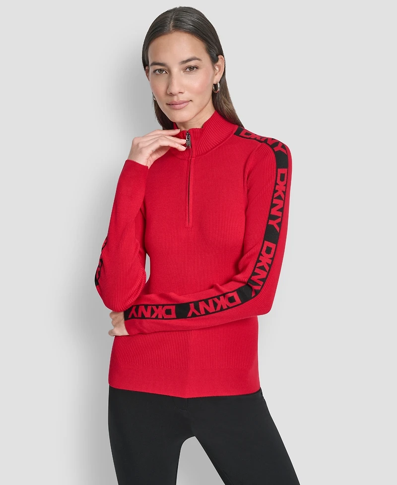 Dkny Women's Quarter Zip Mock Neck Sweater