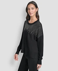 Dkny Women's Hotfix Fringe Long Sleeve Sweater