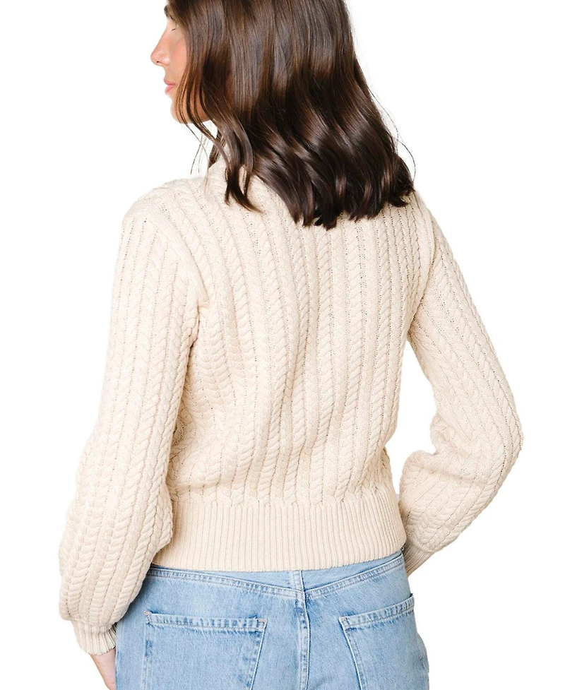 Hope & Henry Women's Organic Peasant Sleeve Cable Sweater