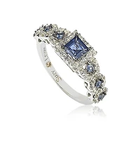 Suzy Levian Sterling Silver Assher Cut Sapphire and Created White Proposal Ring