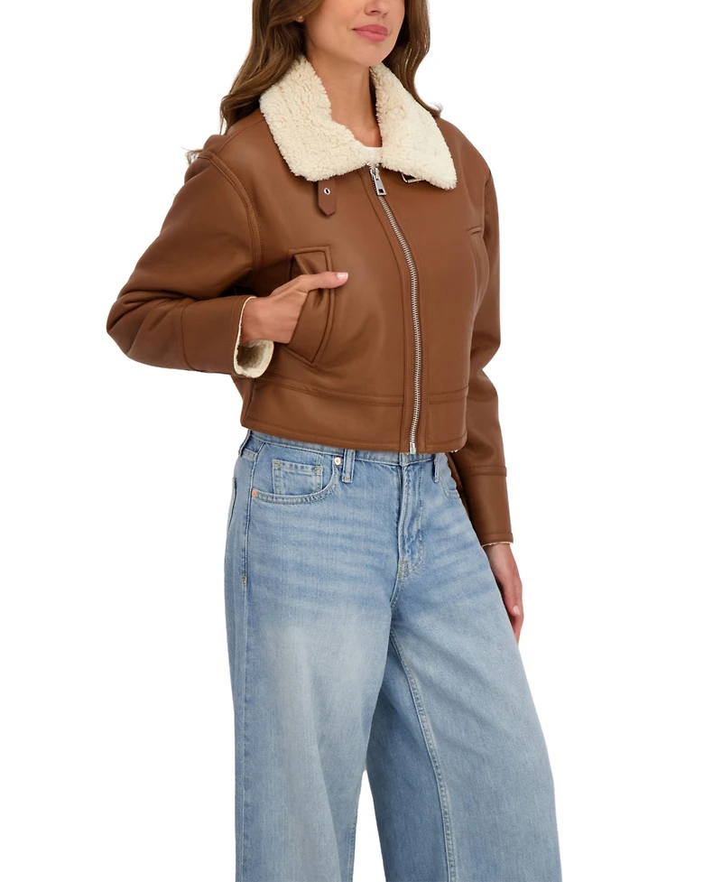 Sebby Collection Women's Cropped Faux Shearling Jacket