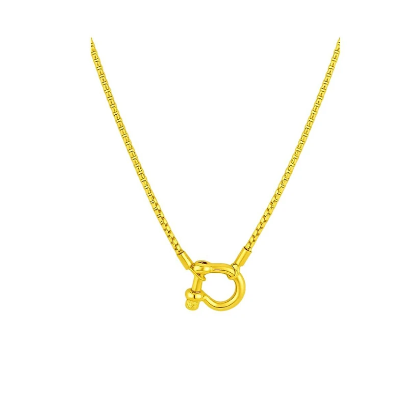 Lucky Lock Carabiner Necklace – Two-Tone Mixed Metal Horseshoe Pendant Chain