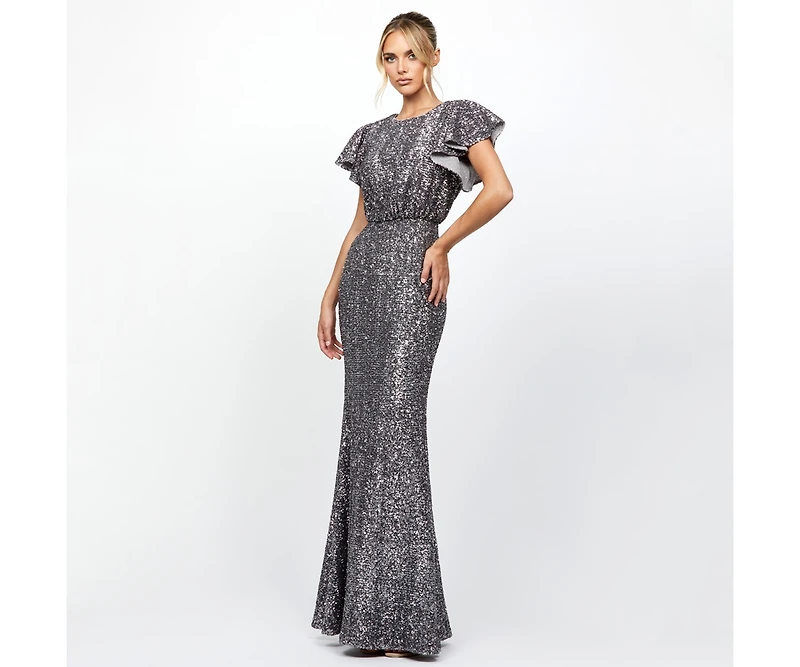 Bariano Women's Teresa Flutter Sleeve Gown