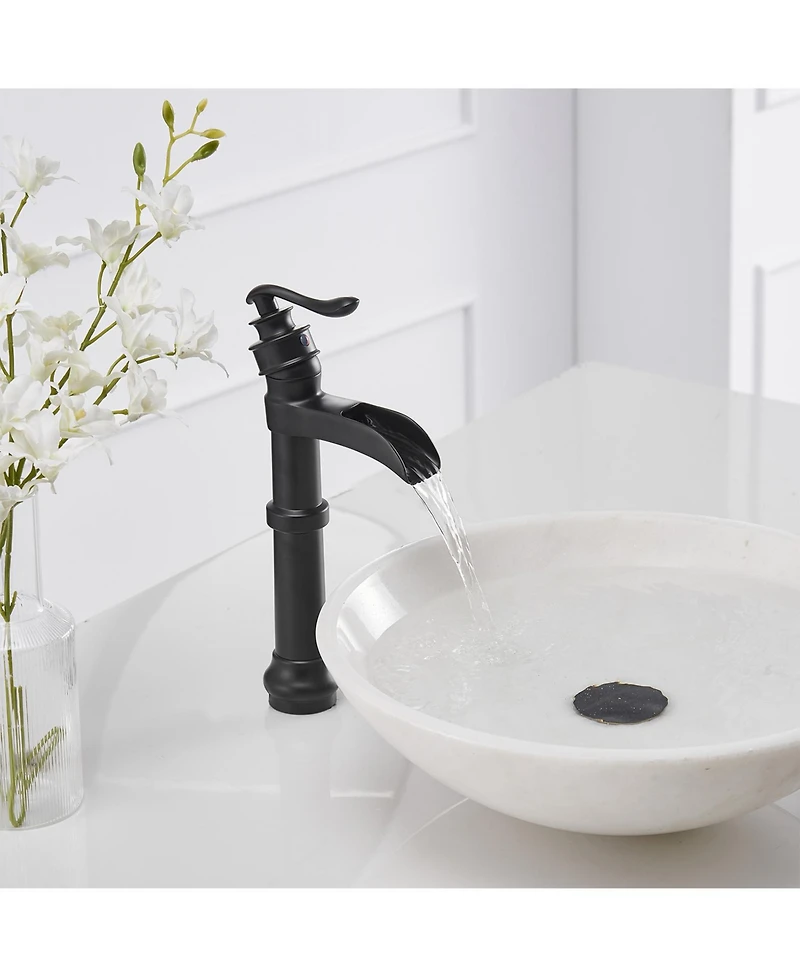 Greenspring Waterfall Single Hole Single-Handle Vessel Bathroom Faucet With Pop-up Drain in Matte Black