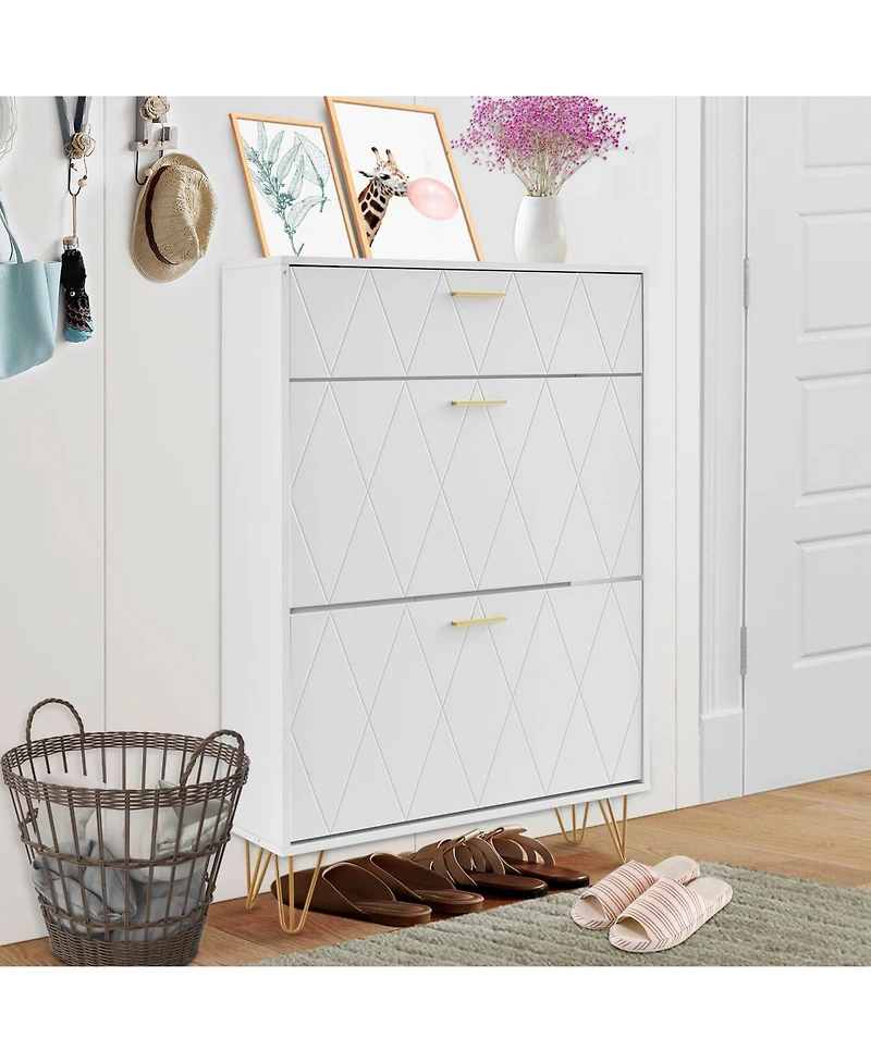 Slickblue Shoe Cabinet with 3 Flip Drawers, Freestanding Entryway Organizer for Boots and Heels