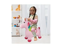 BounceZiez Inflatable Bouncy Ride-On Hopper W/ Pump - Pink Unicorn