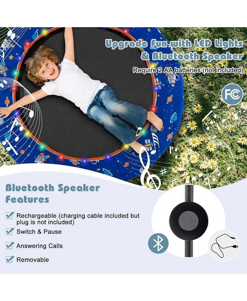 Akiudex 36-Inch Mini Trampoline with Colorful Led Lights and Bluetooth Speaker