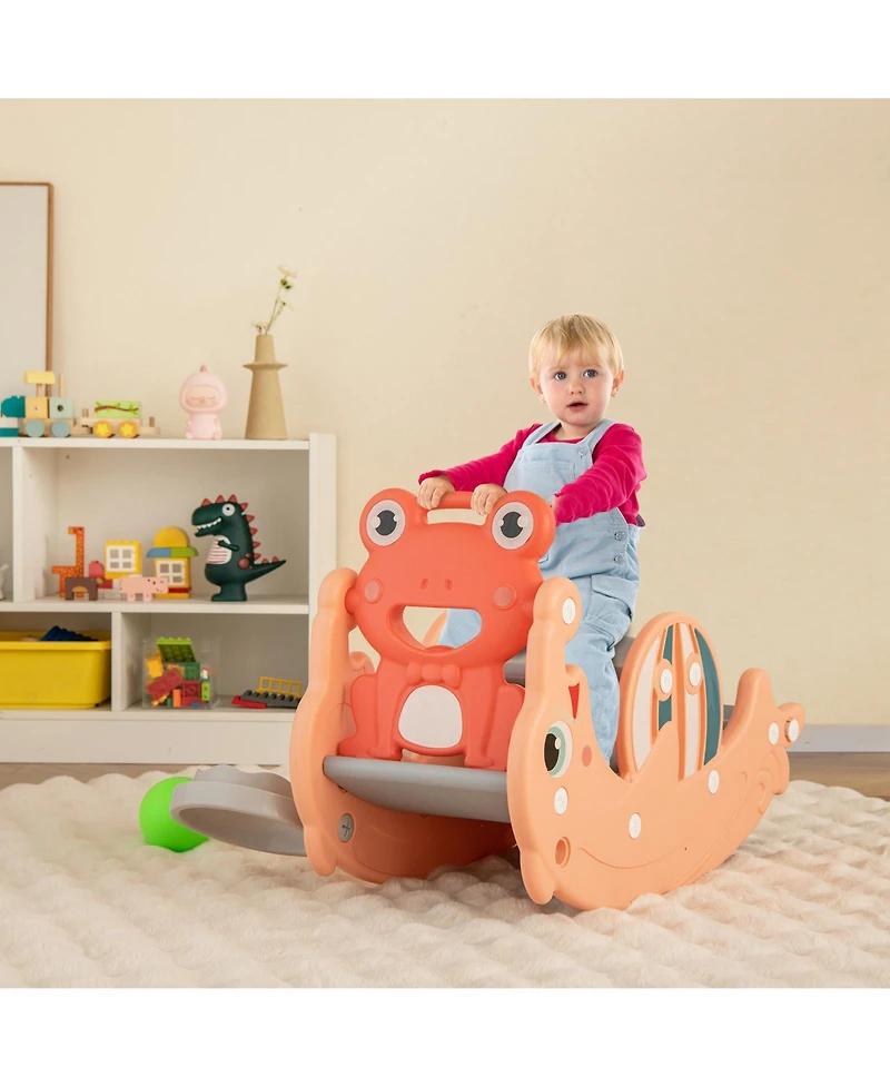 Akiudex 3-in-1 Kids Slide Rocking Horse Set Convertible Toddler Slide with Basketball Hoop